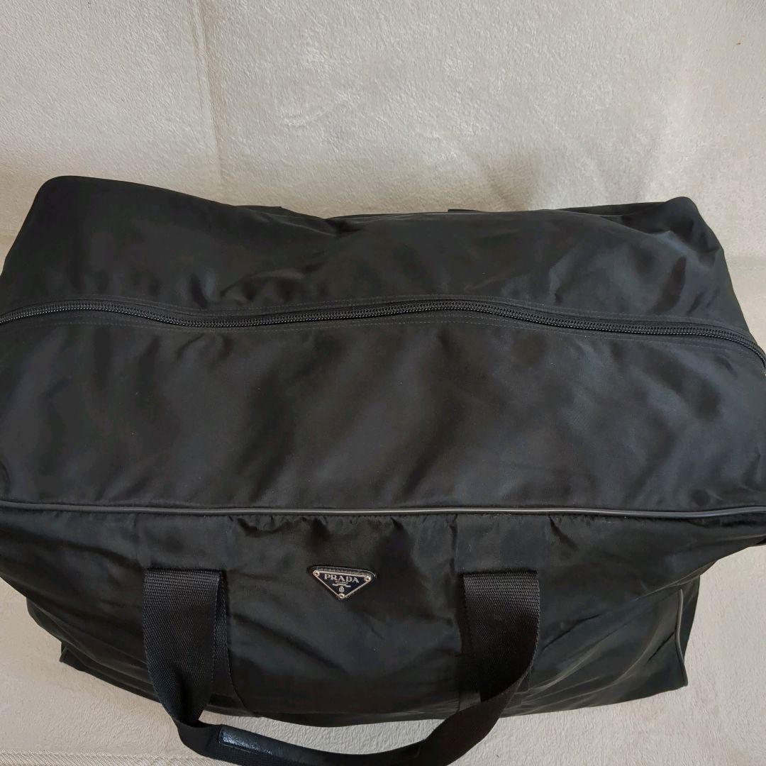 大容量 PRADA ボストンバッグ ブラック 三角ロゴ レザー ナイロン