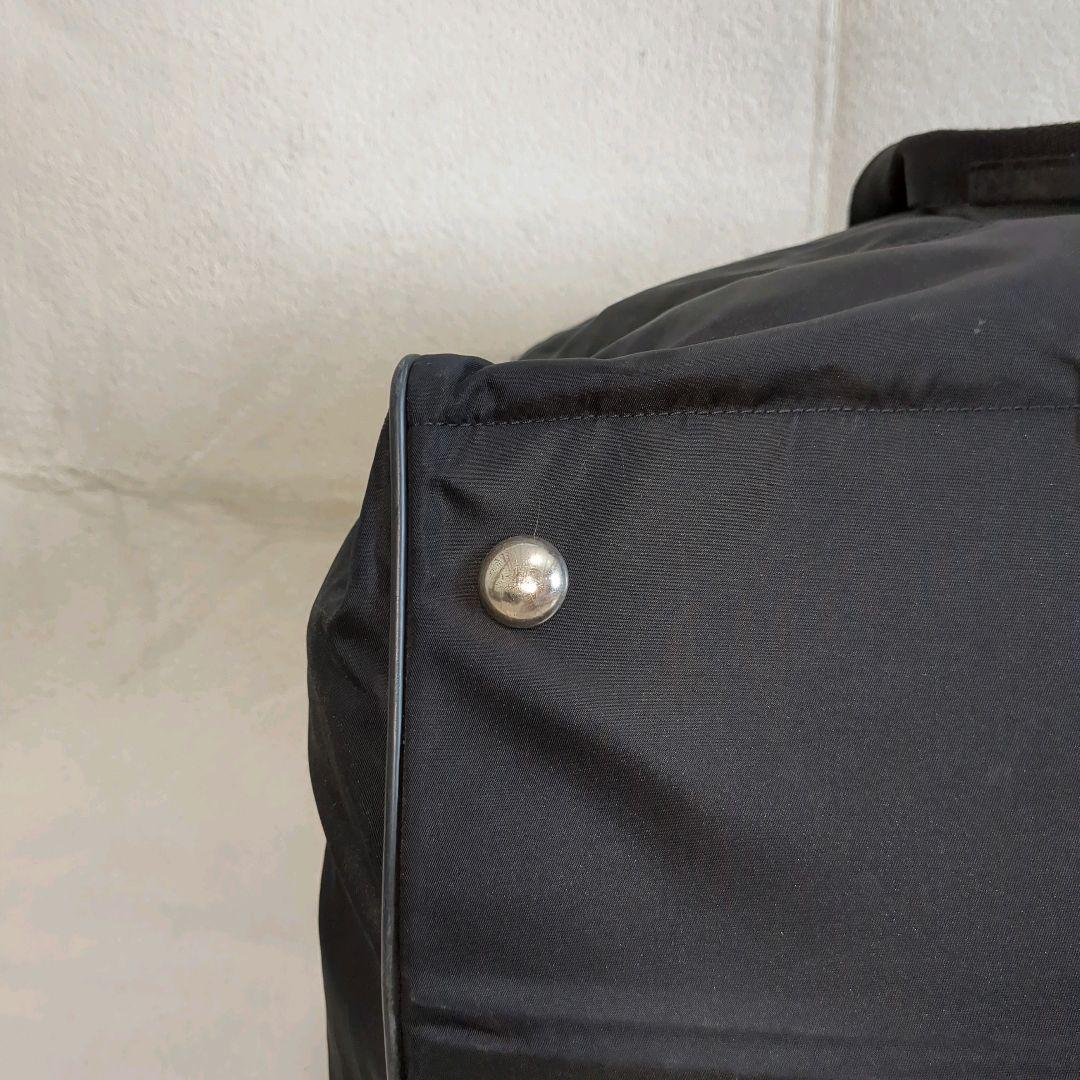 大容量 PRADA ボストンバッグ ブラック 三角ロゴ レザー ナイロン