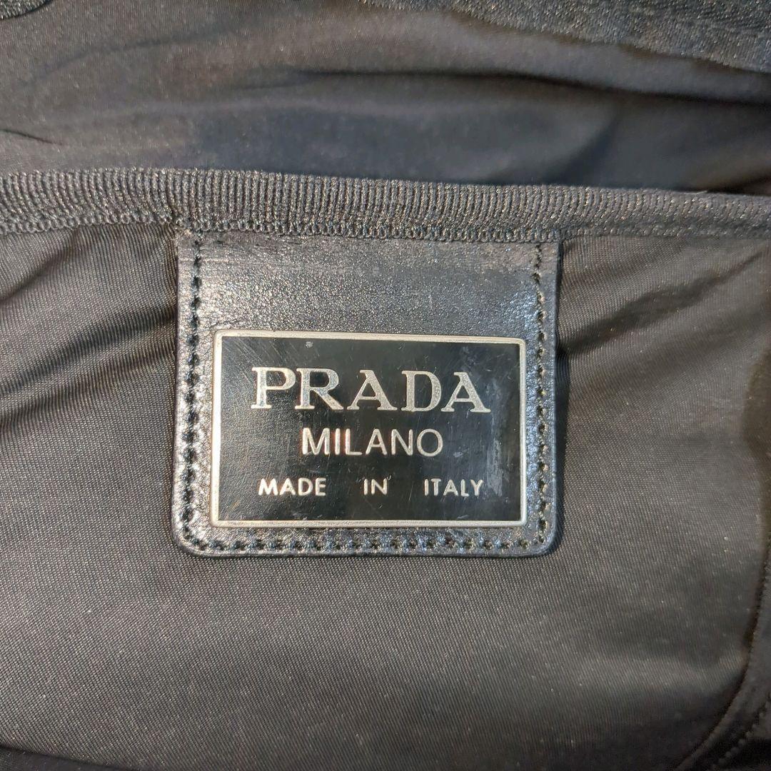 大容量 PRADA ボストンバッグ ブラック 三角ロゴ レザー ナイロン