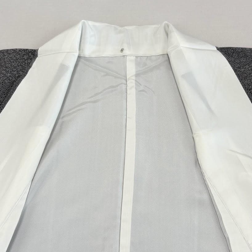 藤　江戸小紋　寄せ柄　ちりめん　裄66㎝　美品　黒色系　正絹　K802