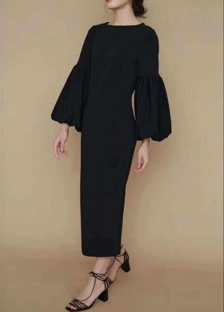 Lo’r かじまり黒 バルーンスリーブ ロングワンピース(laubeblanc)