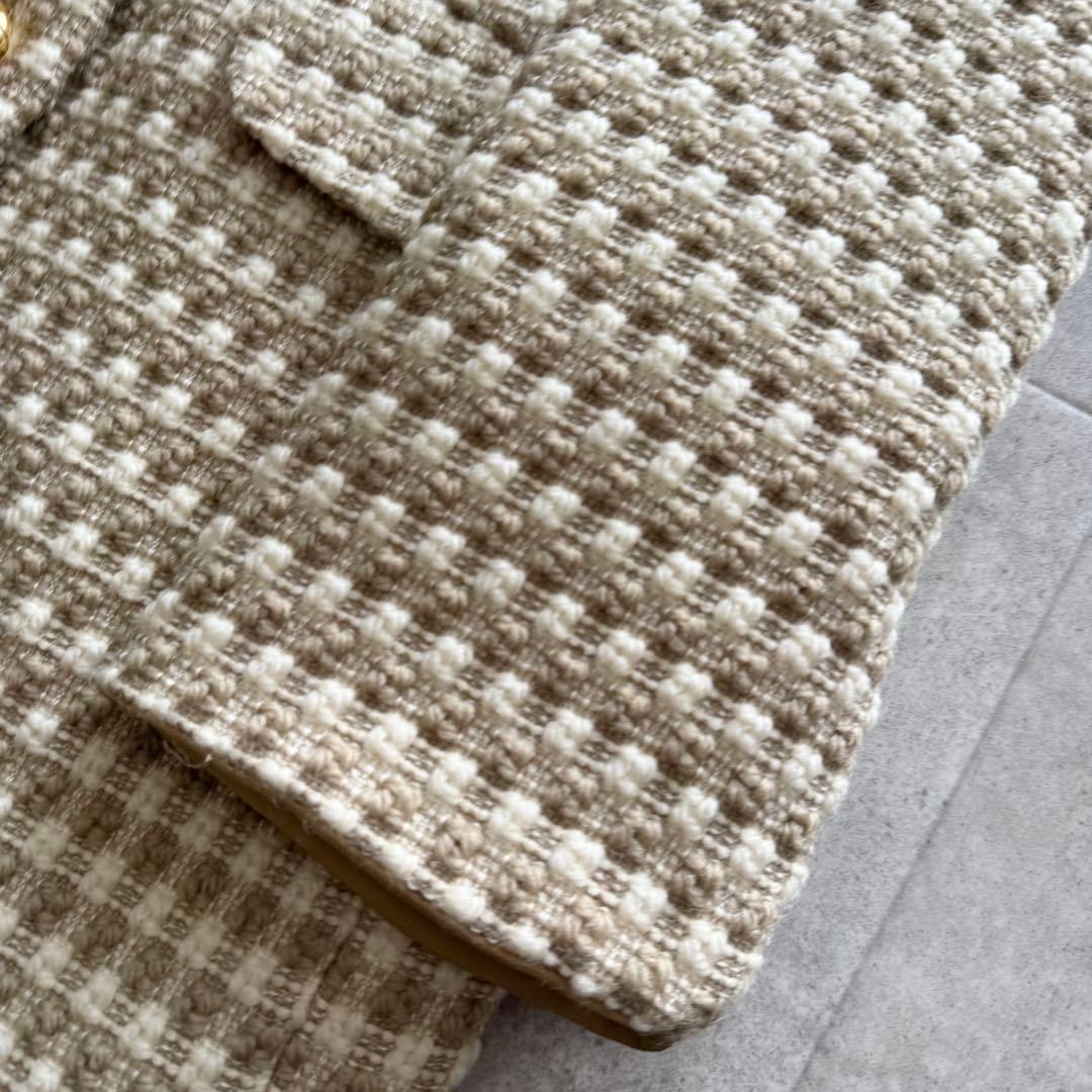 ミスディオール　テーラードジャケット ノーカラー　ツイード　金具　チェック