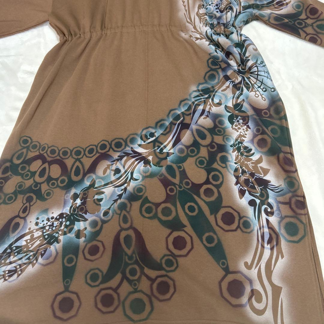 YOKANGティアラ柄ロングコート スウェット素材ブラウン