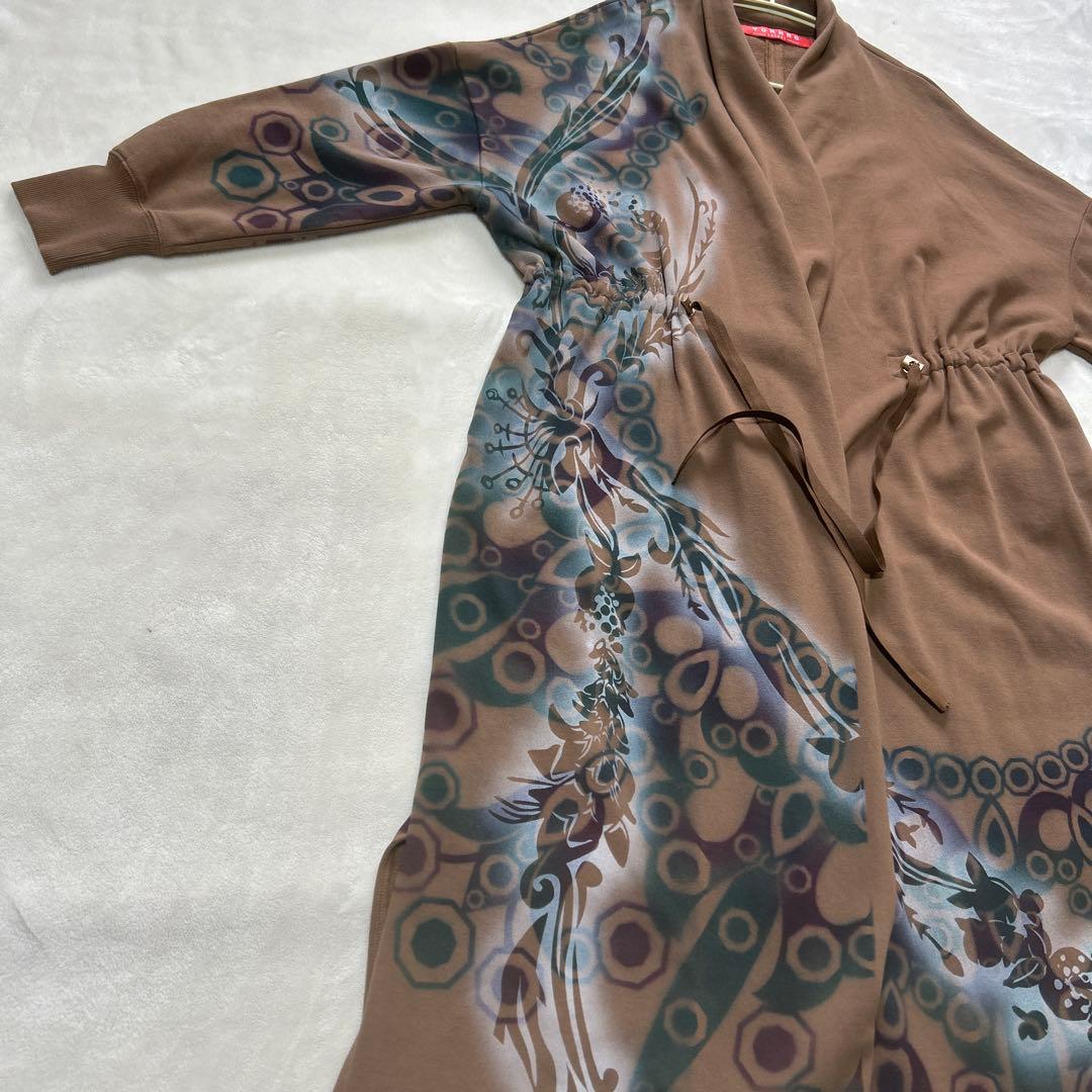 YOKANGティアラ柄ロングコート スウェット素材ブラウン