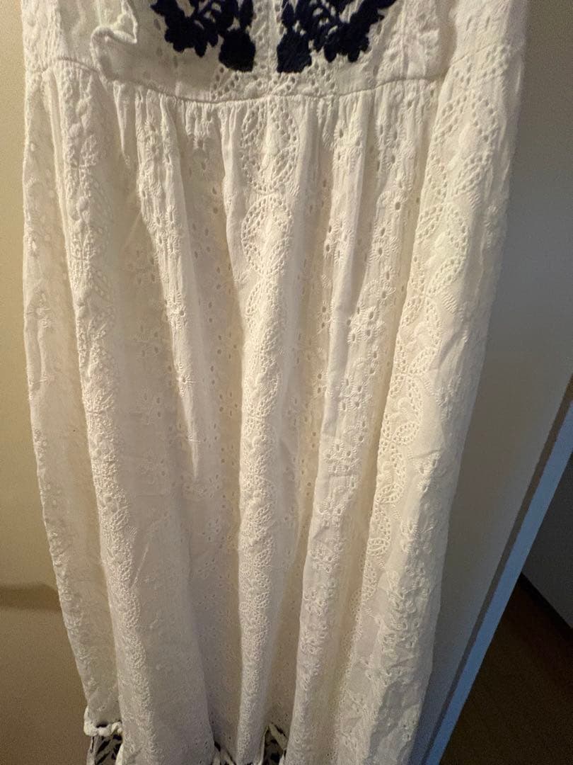 古着　70s 80s 花柄　コットンレース　エプロンワンピース