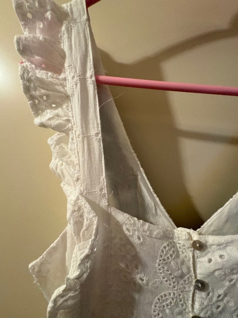 古着　70s 80s 花柄　コットンレース　エプロンワンピース