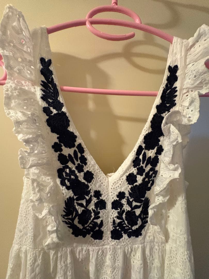 古着　70s 80s 花柄　コットンレース　エプロンワンピース