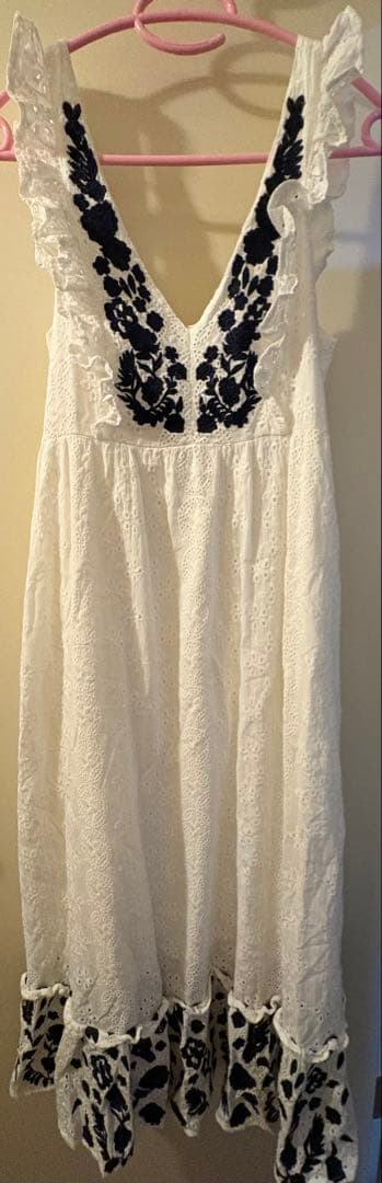 古着　70s 80s 花柄　コットンレース　エプロンワンピース