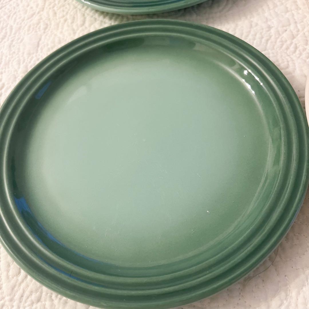 19ルクルーゼ ラウンドプレート 19cm 6枚セット グリーン ホワイト