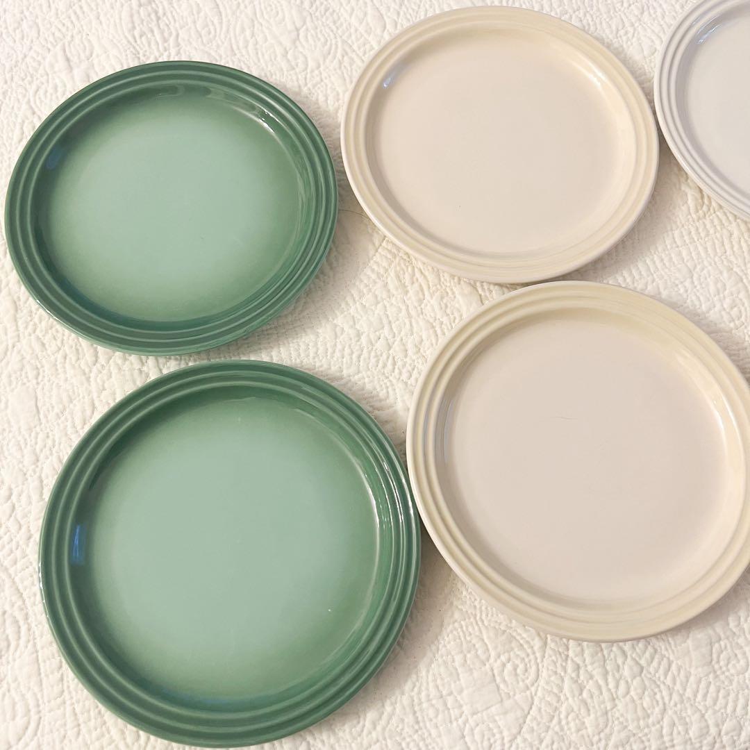 19ルクルーゼ ラウンドプレート 19cm 6枚セット グリーン ホワイト