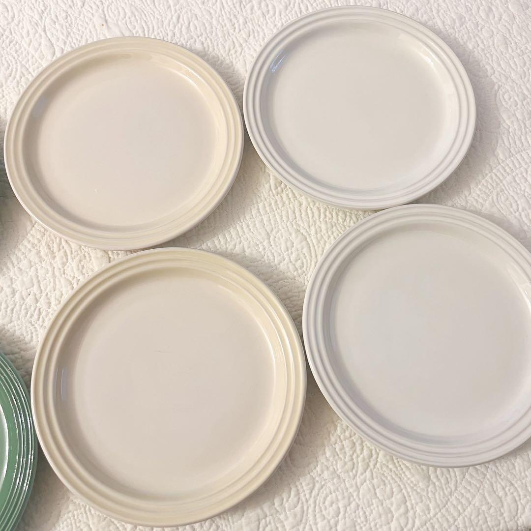 19ルクルーゼ ラウンドプレート 19cm 6枚セット グリーン ホワイト