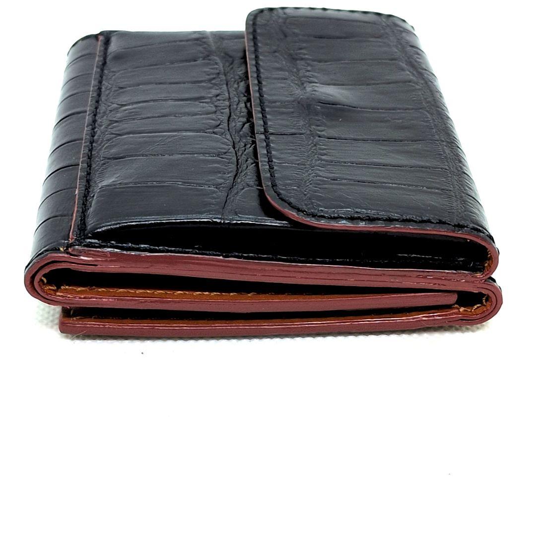 【未使用級】フェリージ　三つ折り財布　クロコ型押し　コンパクトウォレット　黒