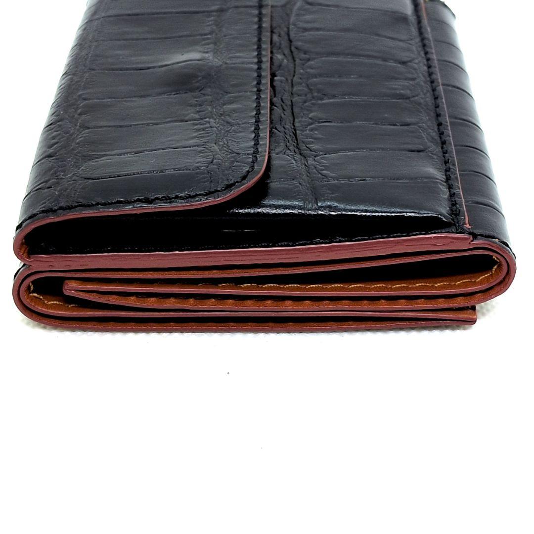 【未使用級】フェリージ　三つ折り財布　クロコ型押し　コンパクトウォレット　黒