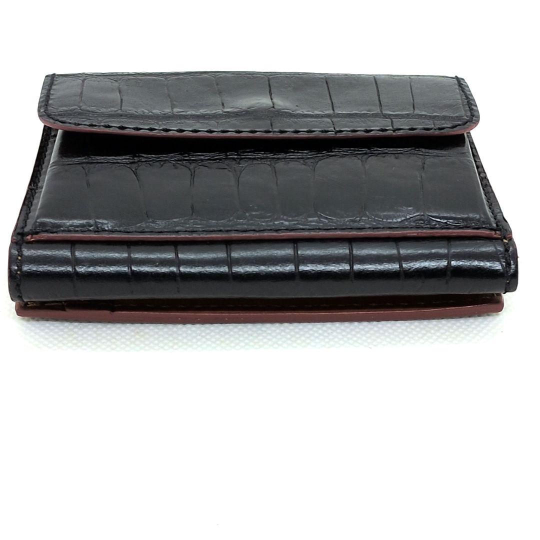 【未使用級】フェリージ　三つ折り財布　クロコ型押し　コンパクトウォレット　黒