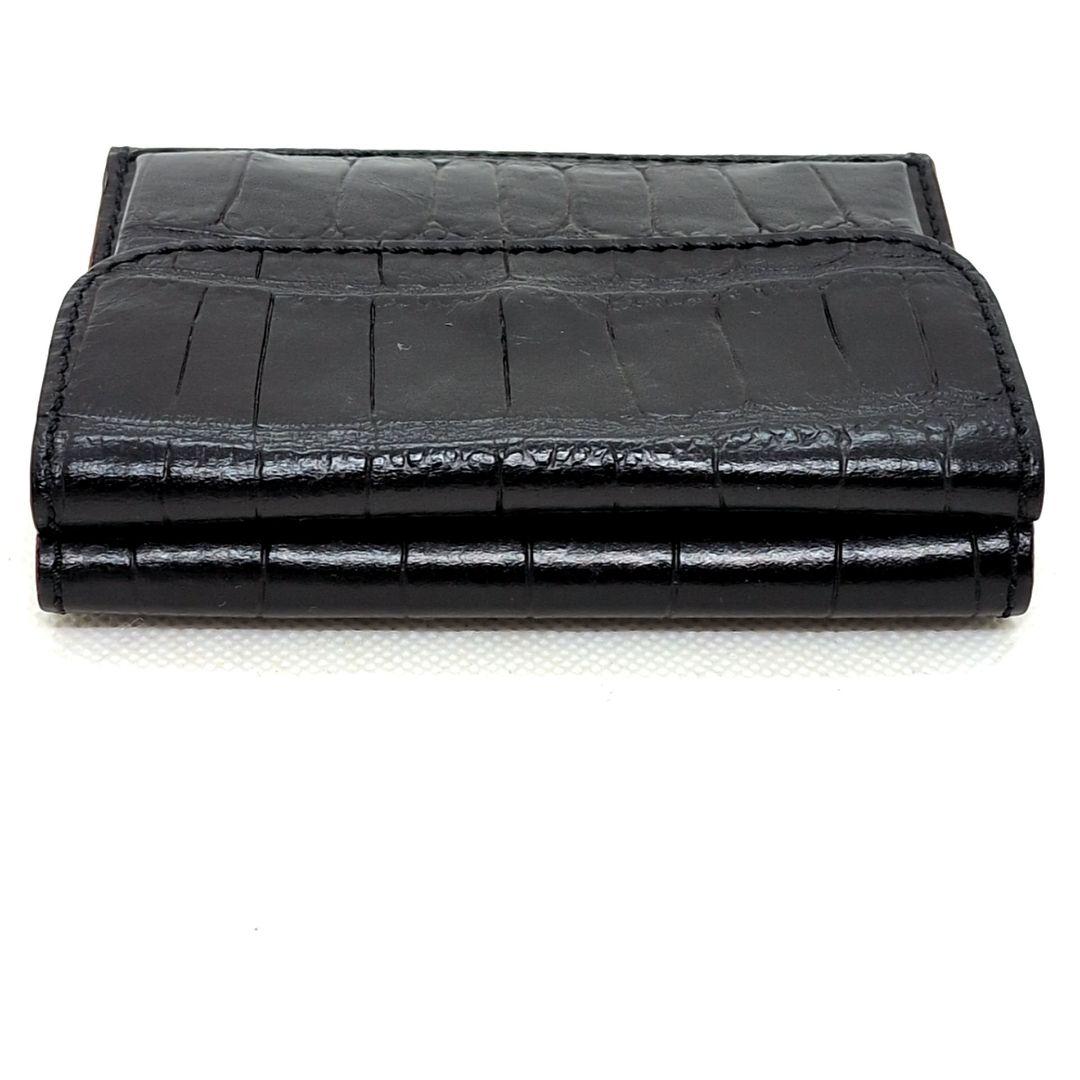 【未使用級】フェリージ　三つ折り財布　クロコ型押し　コンパクトウォレット　黒