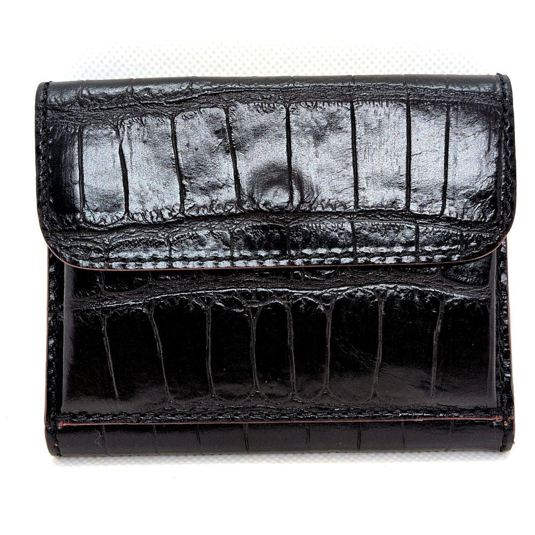 【未使用級】フェリージ　三つ折り財布　クロコ型押し　コンパクトウォレット　黒