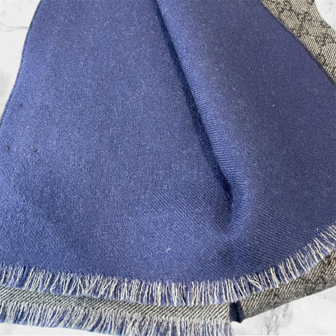 【美品】GUCCI GGパターン マフラー グレー/ネイビー