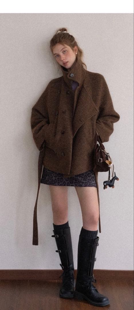 EGGKA カジュアル ウールブレンド ショートコート