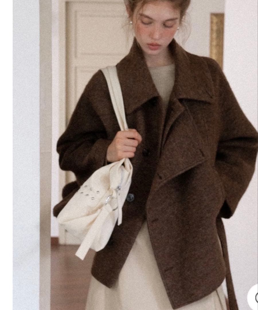 EGGKA カジュアル ウールブレンド ショートコート