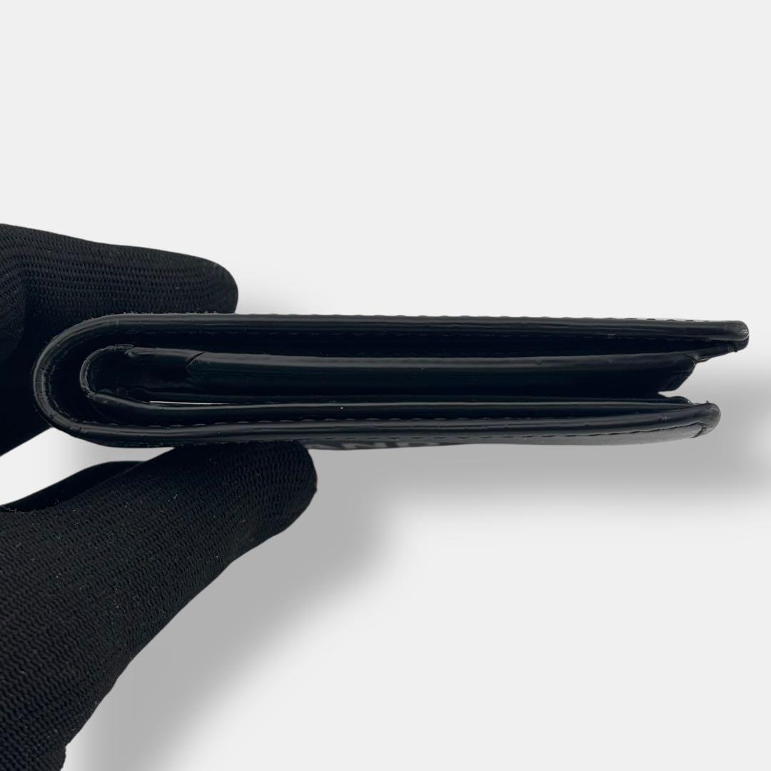 美品 現行 バーバリー 二つ折り財布 小銭入れ付 ロゴプリント レザー ブラック