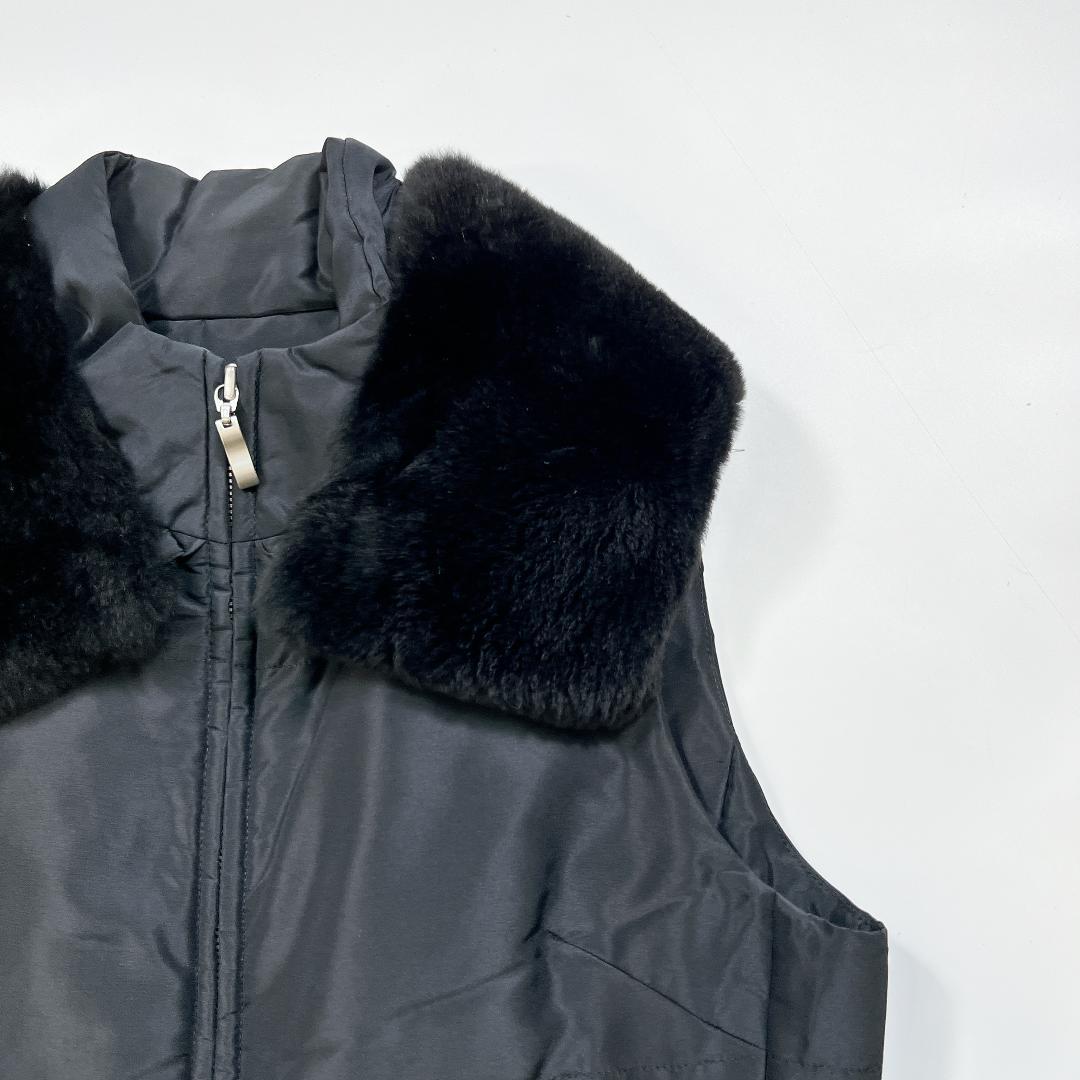 FOXEY シルク 中綿 ベスト ジレ ヌートリア ファー 黒 40 L