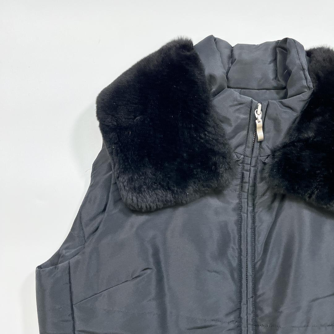 FOXEY シルク 中綿 ベスト ジレ ヌートリア ファー 黒 40 L