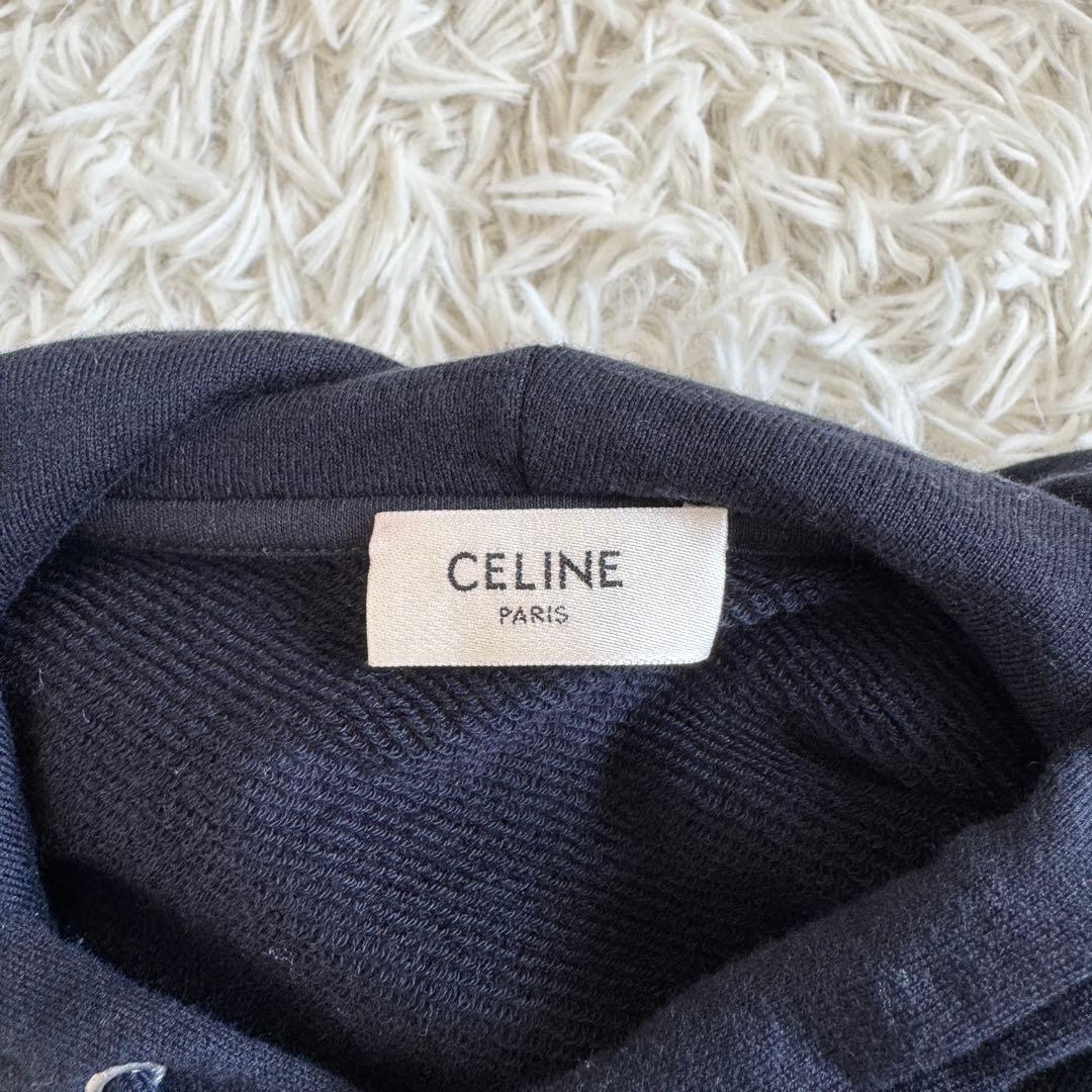 美品　セリーヌ　カシミヤ　パーカー　馬車プリント　ネイビー　Mサイズ　フード