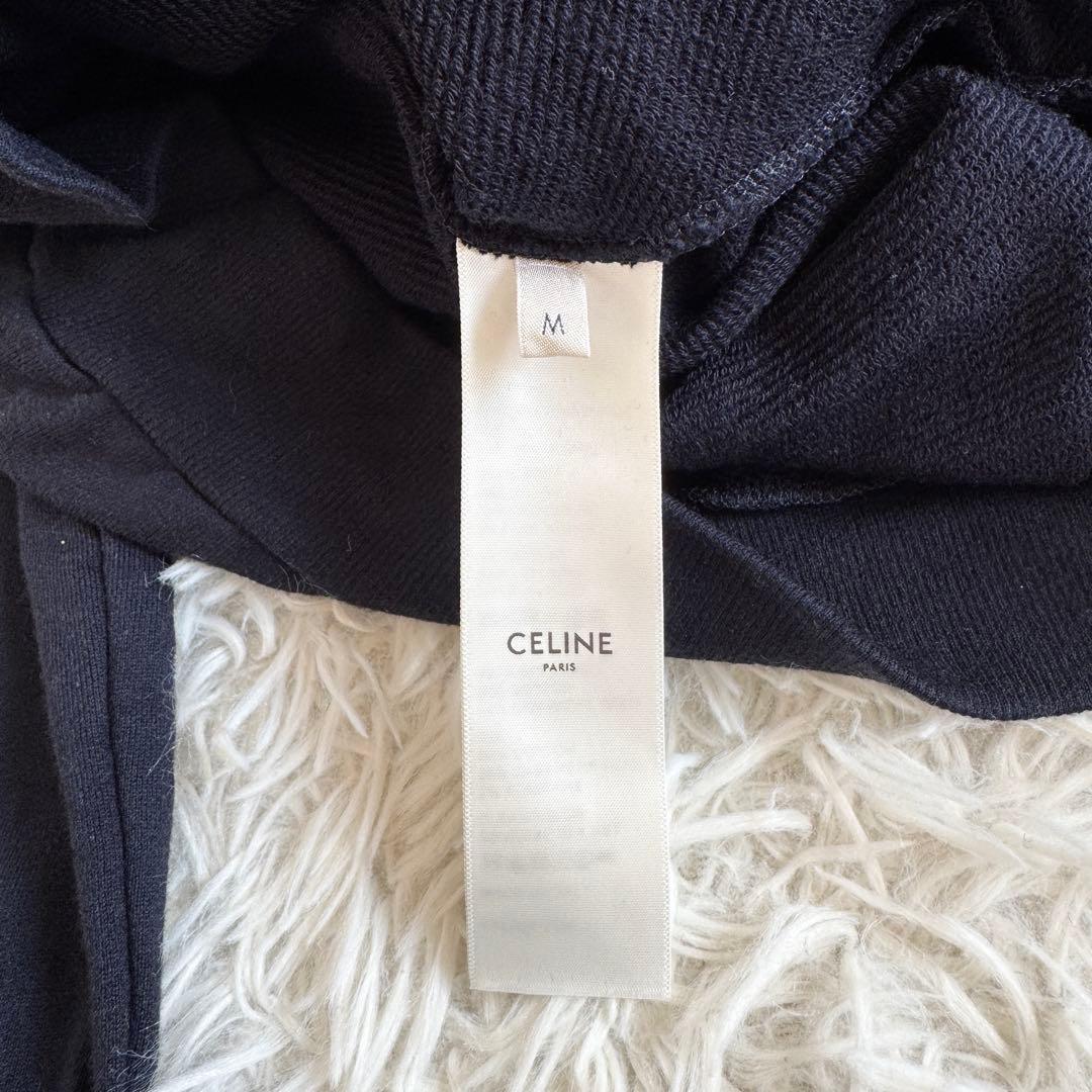 美品　セリーヌ　カシミヤ　パーカー　馬車プリント　ネイビー　Mサイズ　フード
