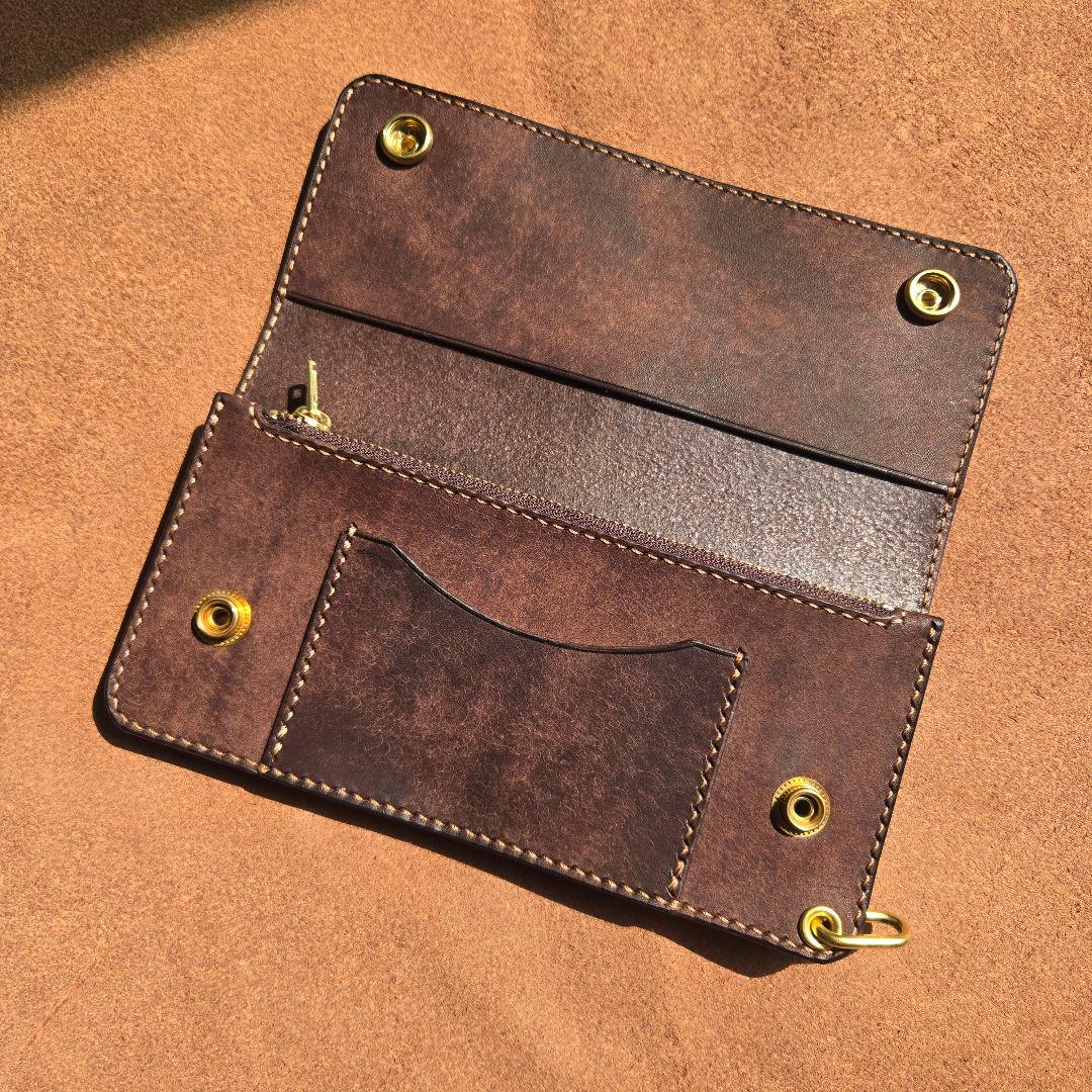 135ロング　トラッカーウォレット　イタリアンレザーMARGOT【ダークブラウン
