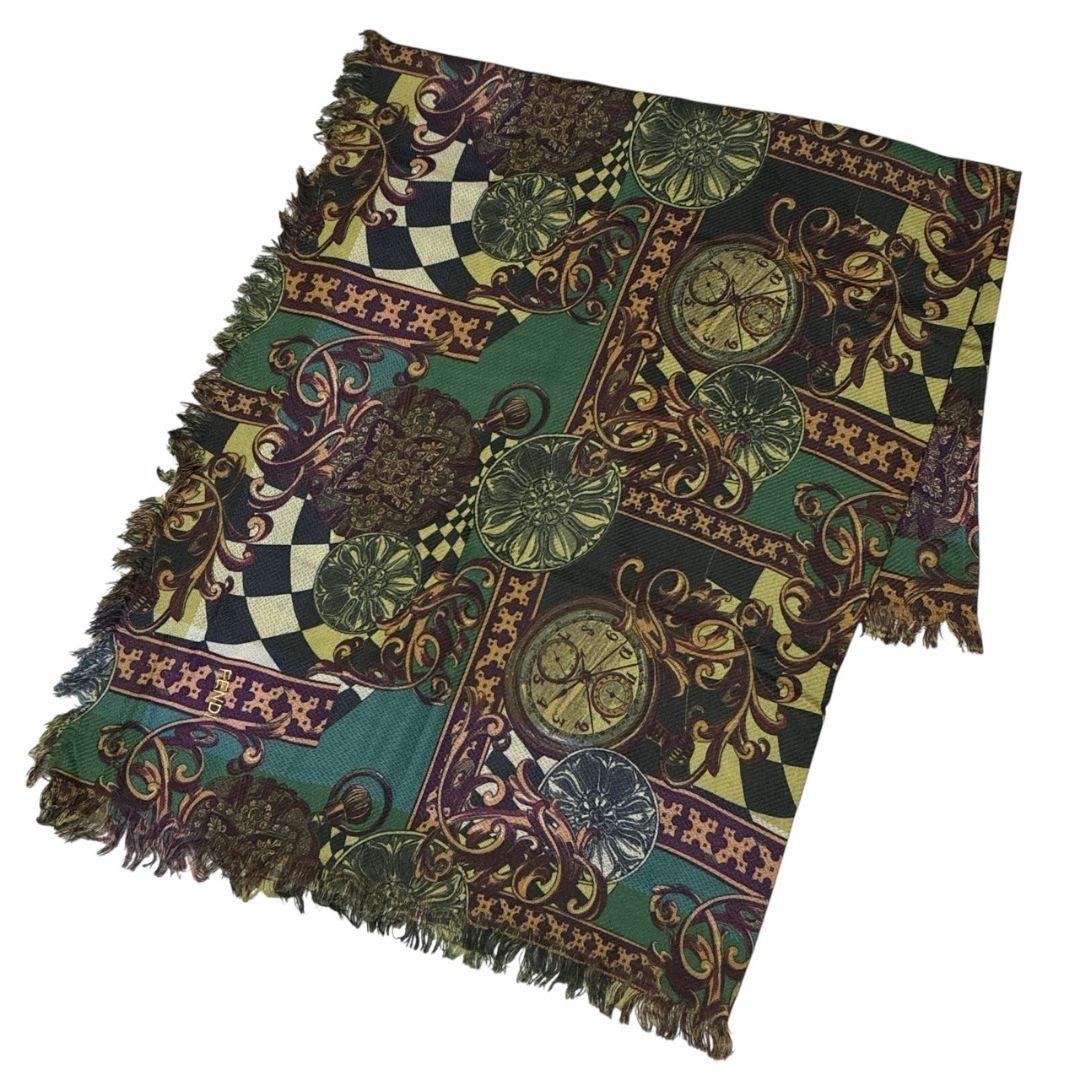 【美品】FENDI フェンディ イタリア製 刺繍ロゴ ショール 大判ストール