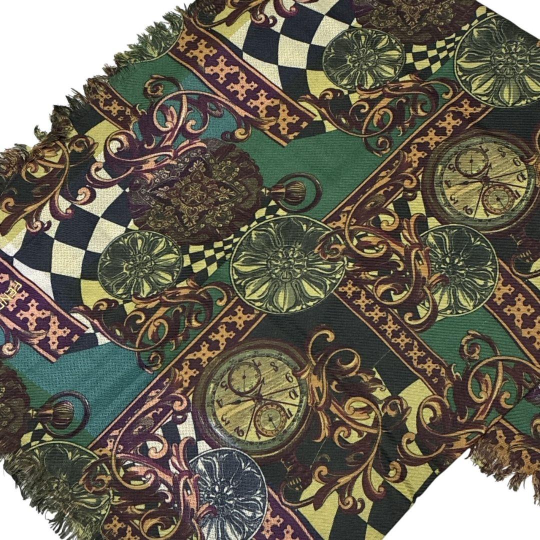 【美品】FENDI フェンディ イタリア製 刺繍ロゴ ショール 大判ストール