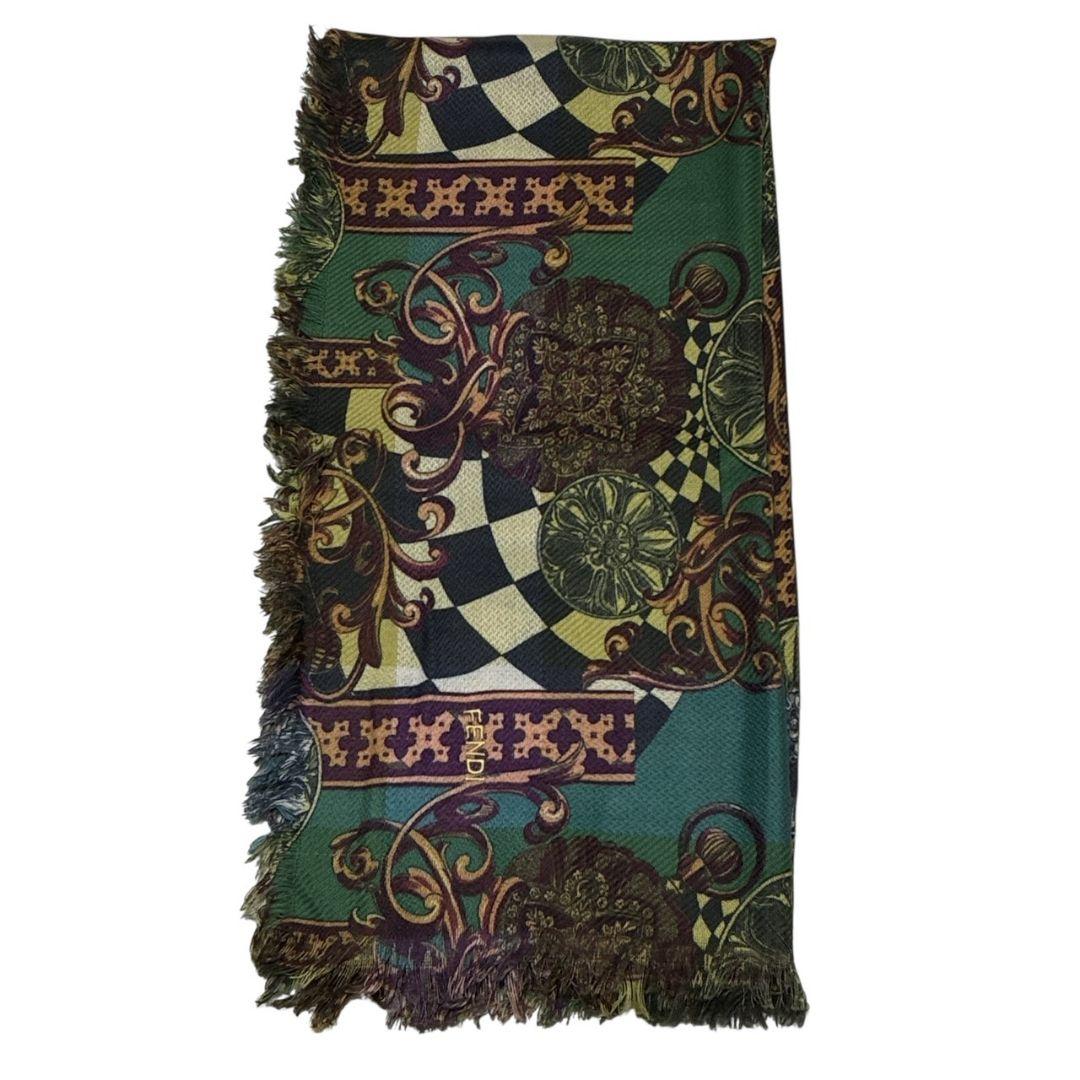 【美品】FENDI フェンディ イタリア製 刺繍ロゴ ショール 大判ストール