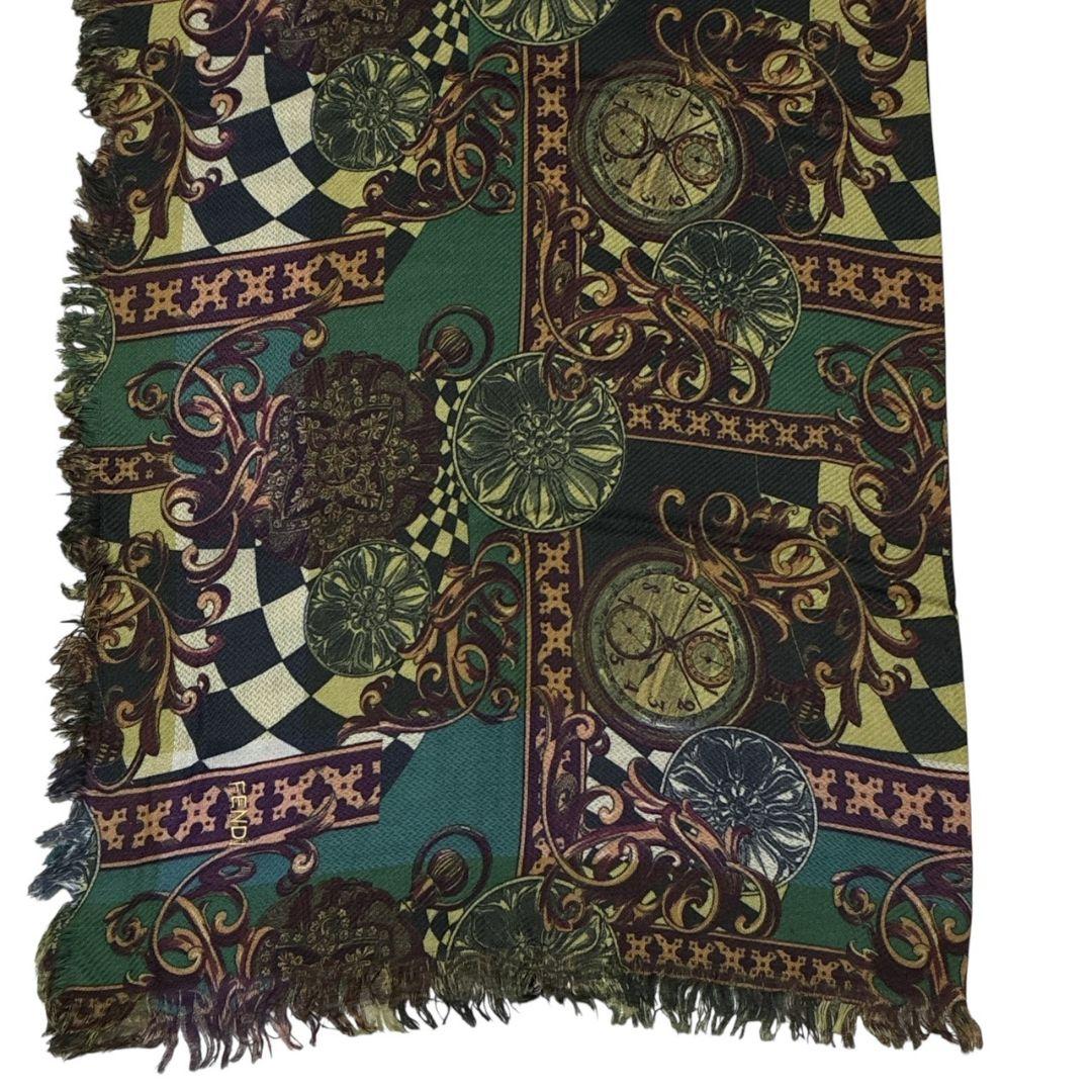 【美品】FENDI フェンディ イタリア製 刺繍ロゴ ショール 大判ストール