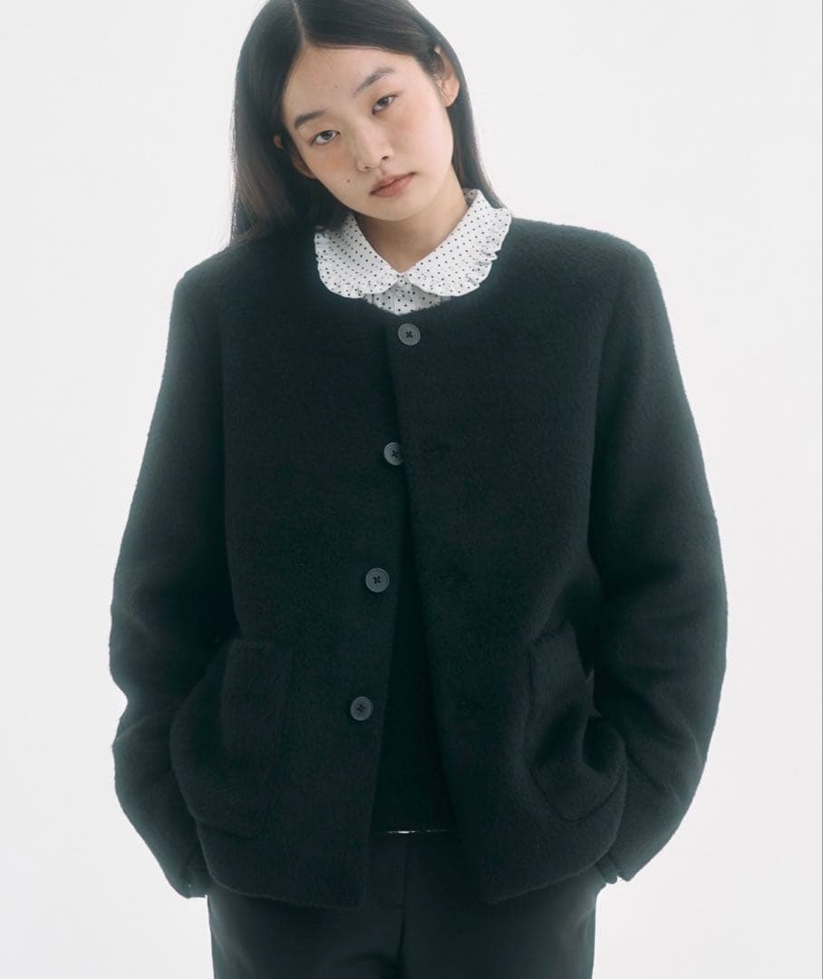 ジャケット・アウター FEKETE no collar wool shaggy jacket S