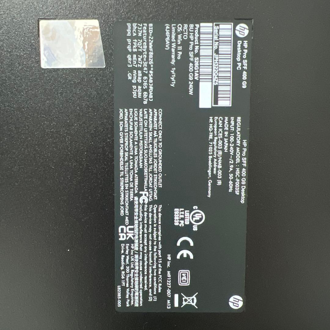 Windowsデスクトップ HP Pro SFF 400 G9 i5 12500 16GB SSD 256G