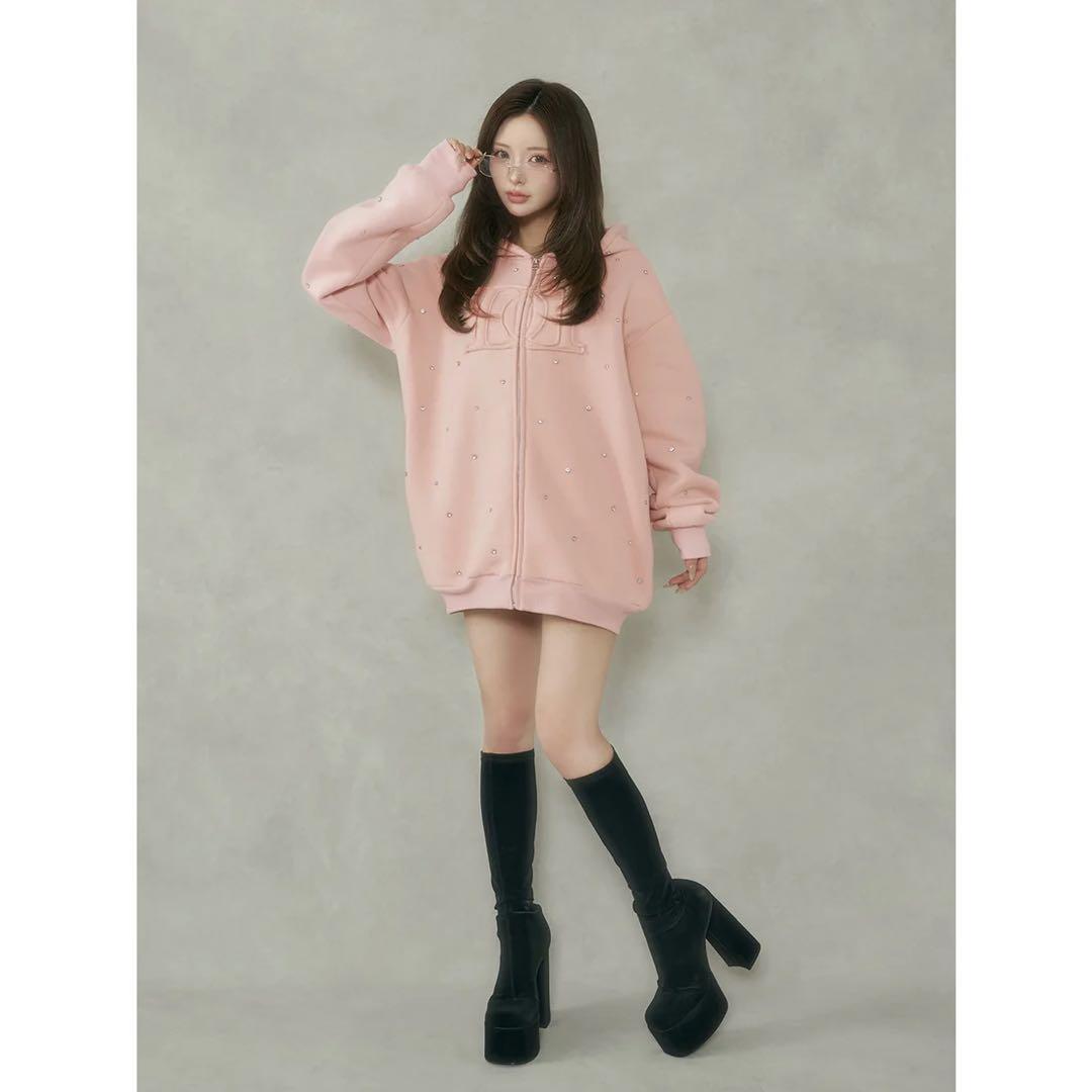 新品タグ付 ダーリッチ DDロゴビジュージップパーカー ピンク フリー F