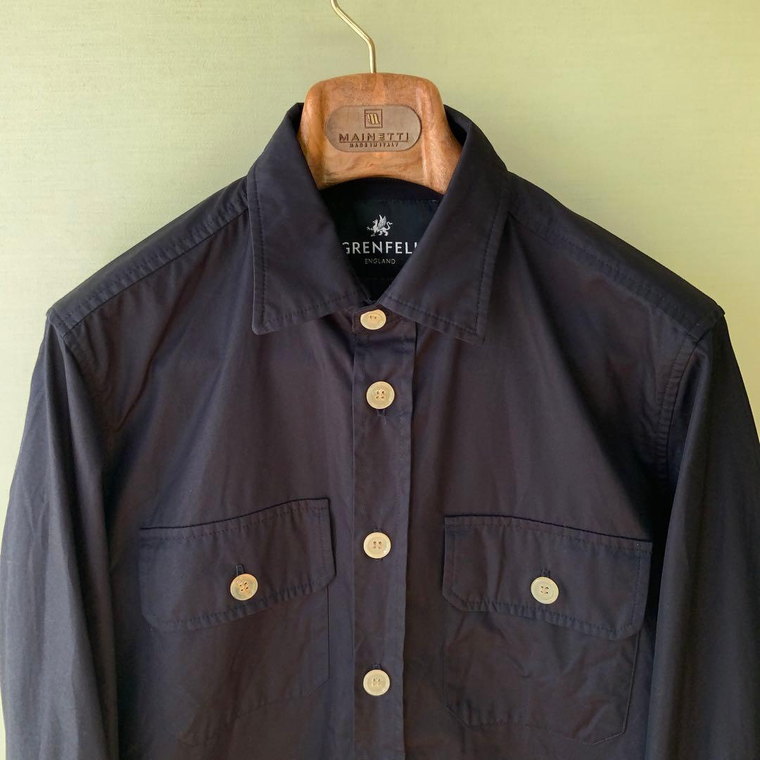 極美品 GRENFELLグレンフェル シャツジャケット38英国製ネイビー 山タグ