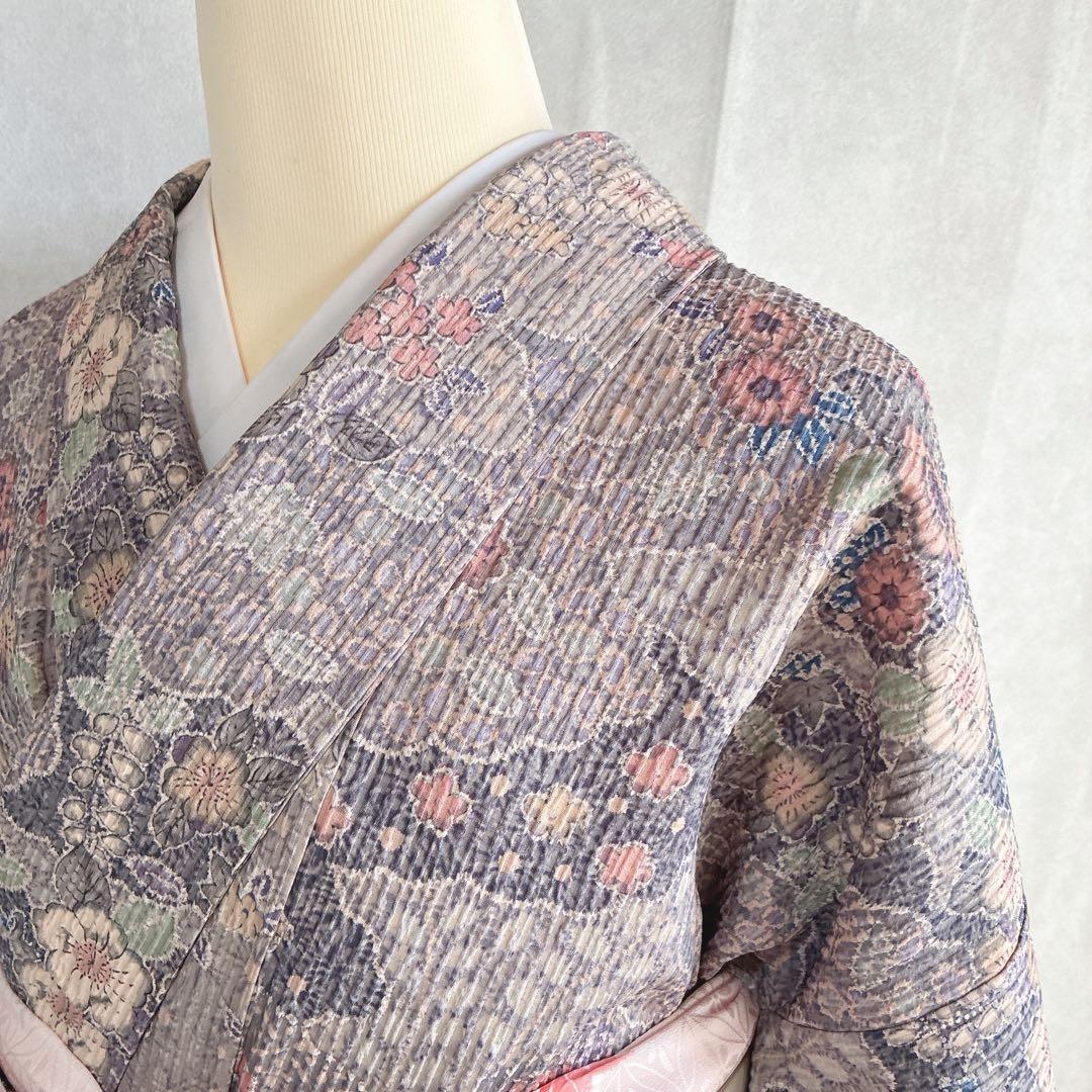 小紋　フルセット　着物　辻ヶ花　洗える着物　可憐な花模様　G1