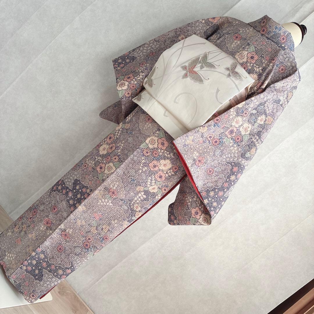 小紋　フルセット　着物　辻ヶ花　洗える着物　可憐な花模様　G1