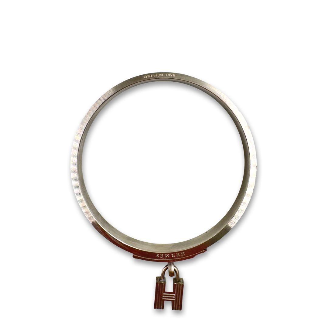 美品✨　エルメス　バングル　正規品　Hモチーフ　チャーム　レザー　ボルドー　ロゴ