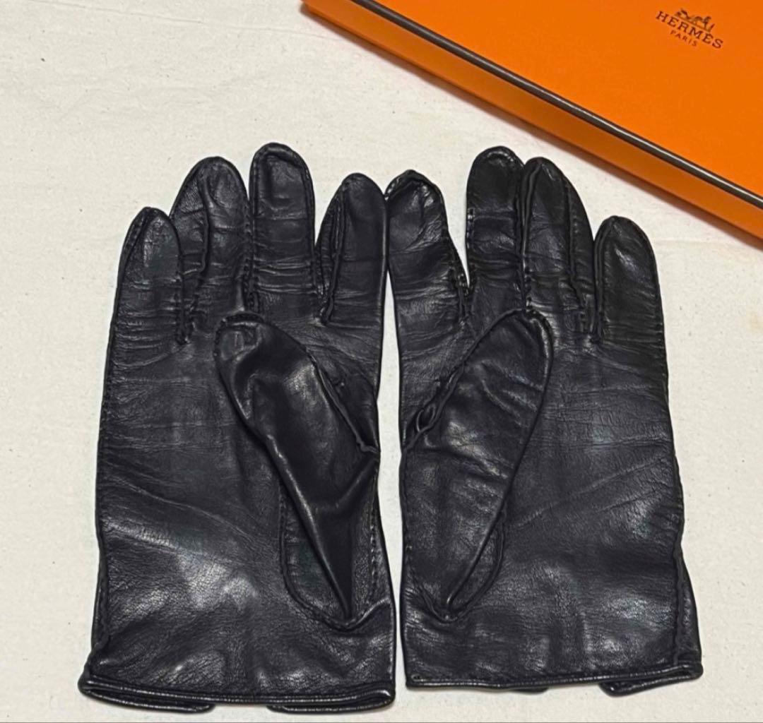 ヴィンテージHERMES セリエ 手袋レザー 黒レディース箱付サイズ7両手有り