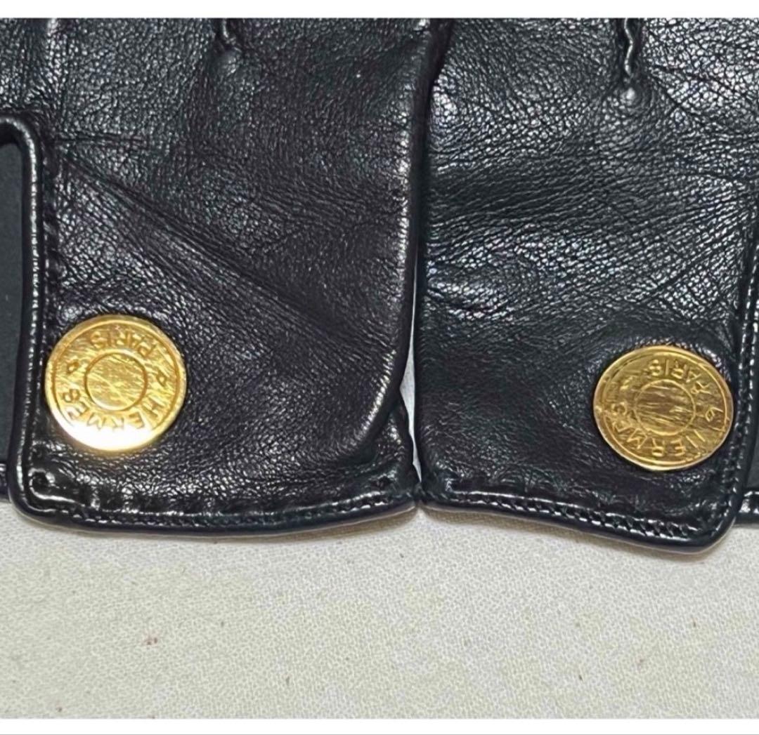 ヴィンテージHERMES セリエ 手袋レザー 黒レディース箱付サイズ7両手有り