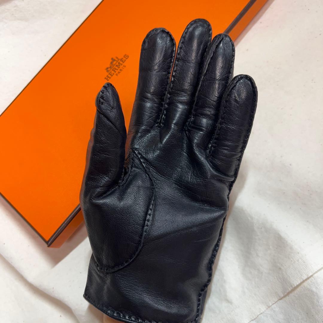 ヴィンテージHERMES セリエ 手袋レザー 黒レディース箱付サイズ7両手有り