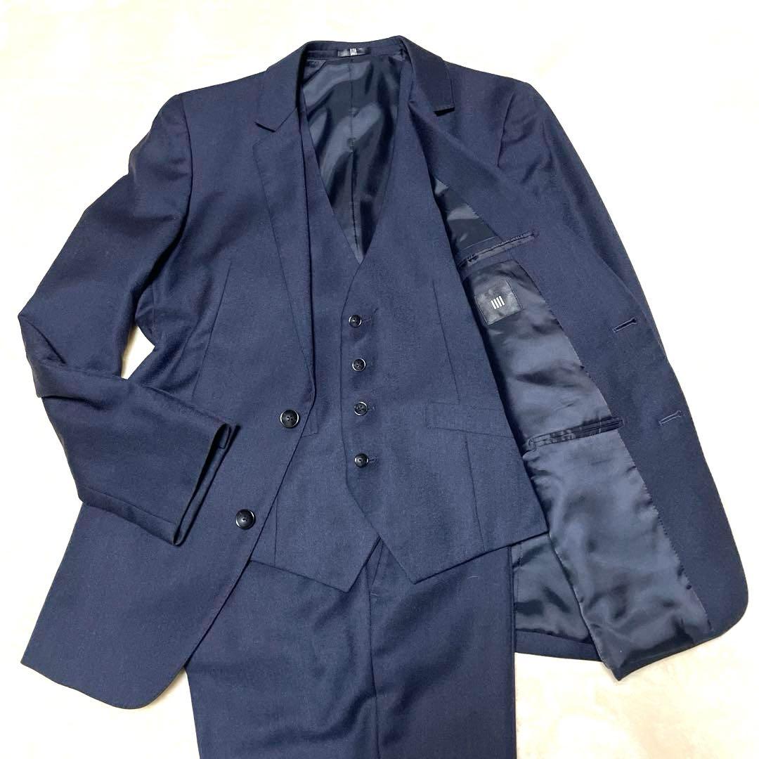 【美品】スーツセレクト　A6 ネイビー 3ピースビジネススーツ