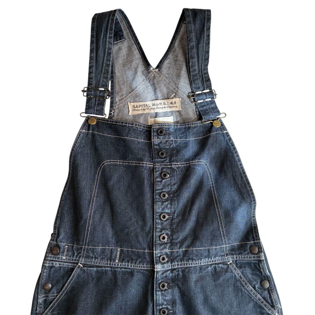 【サンプル品】KAPITAL 力織機インディゴ横生成乗馬オーバーオール サイズ0