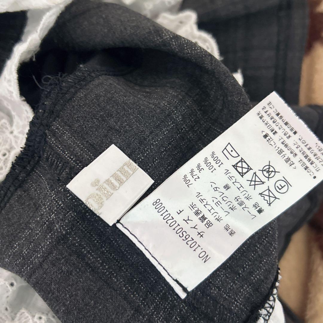 Pium ミニリボンコットンフリルプリーツスカート ブラックチェック