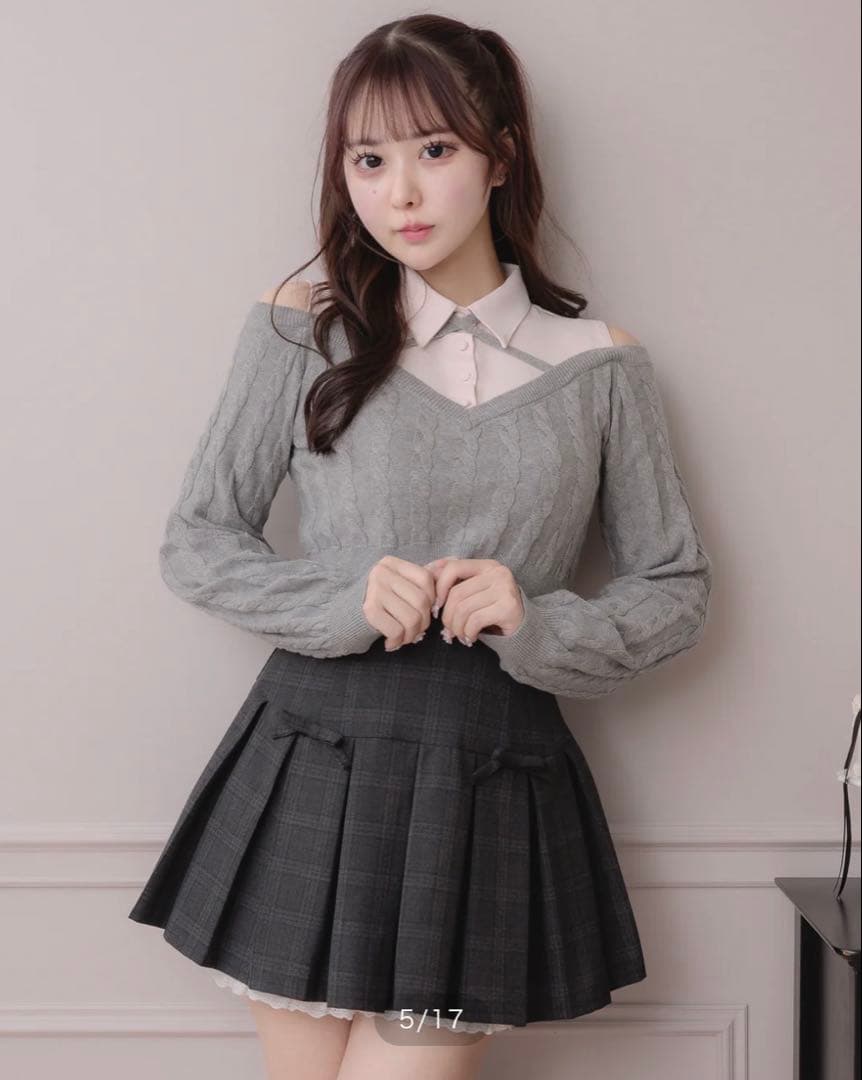 Pium ミニリボンコットンフリルプリーツスカート ブラックチェック