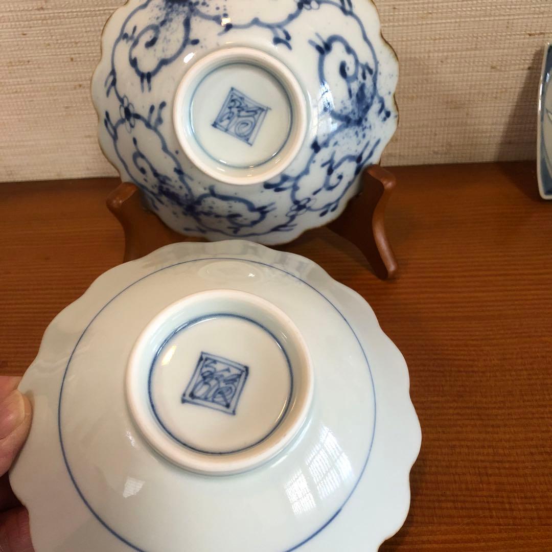 有田焼　福泉窯　染付 菊割四寸鉢二客