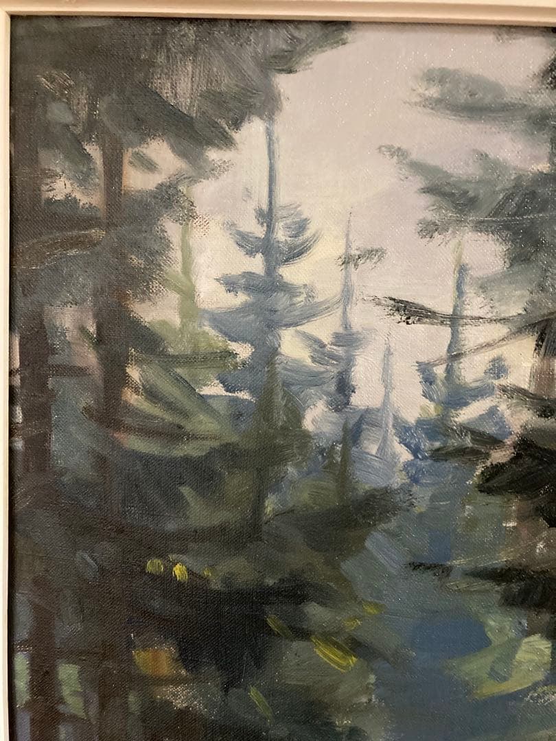 油彩　油絵　肉筆　ロルドの森　<Ｅ・T horbjorn> サイン額装有り