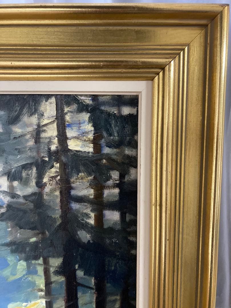 油彩　油絵　肉筆　ロルドの森　<Ｅ・T horbjorn> サイン額装有り